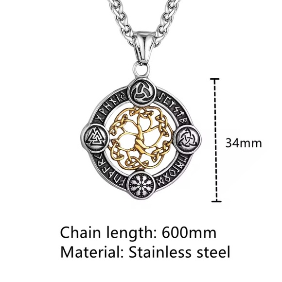 Viking Rune Life Tree Stainless Steel Silver Luck Talisman Necklace - Picture 5 of 5